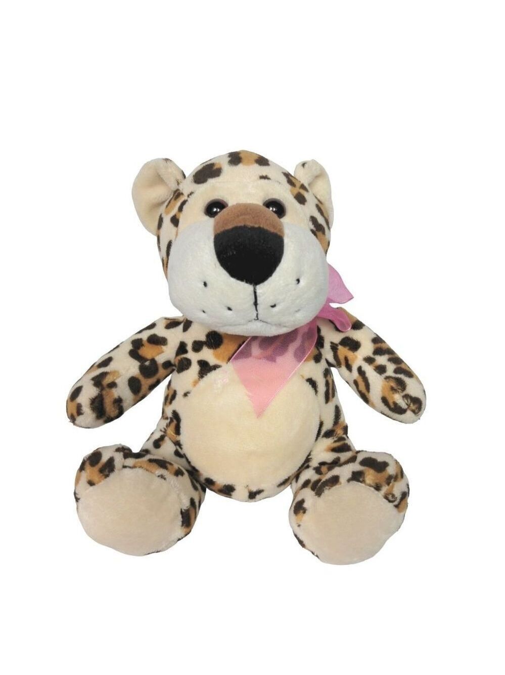 Caltoy Leopard Cheetah Cat Plush Pink Bow 8 Inch